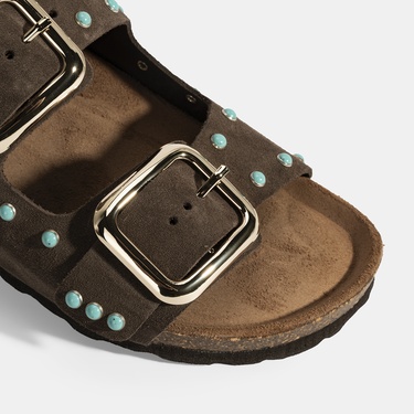  Kadın Kahve Ayarlanabilir Tokalı Süet Terlik