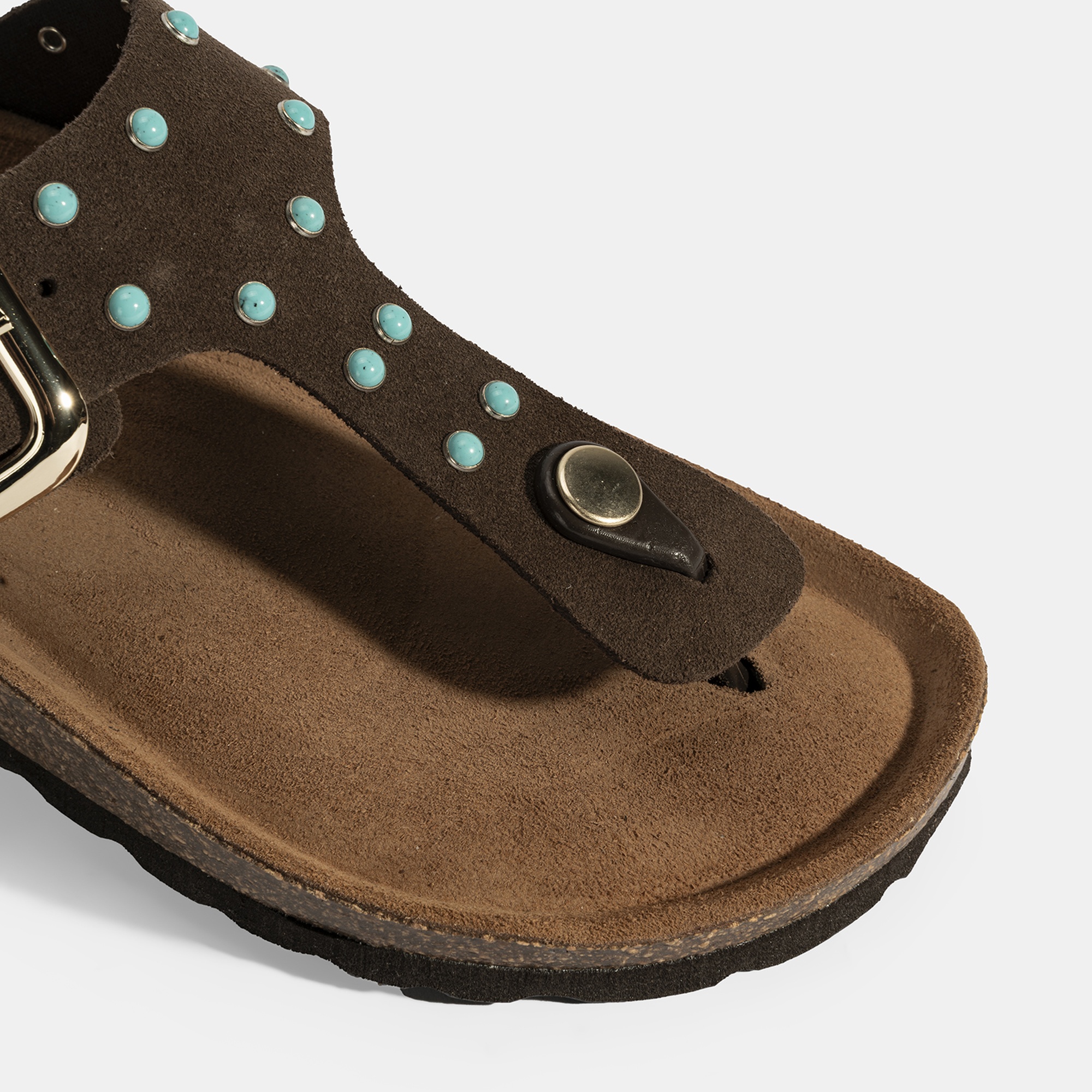 Kadın Kahve Ayarlanabilir Tokalı Parmak Arası Terlik