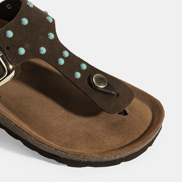  Kadın Kahve Ayarlanabilir Tokalı Parmak Arası Terlik