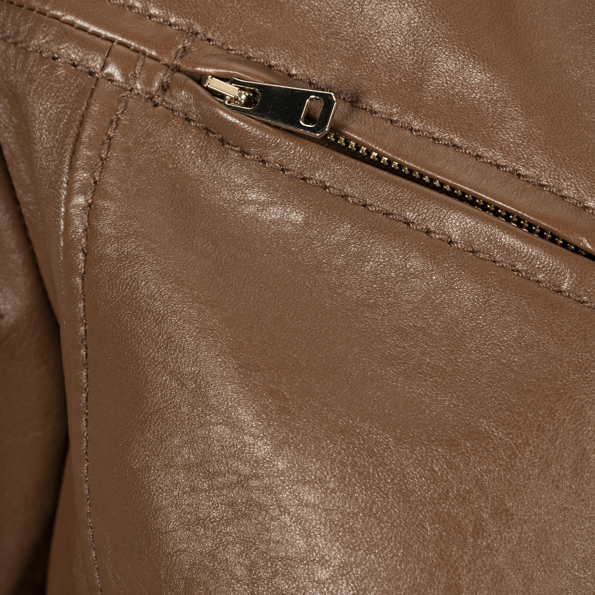 Kadın Taba Deri Biker Ceket