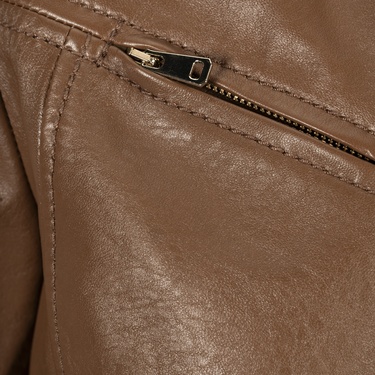  Kadın Taba Deri Biker Ceket