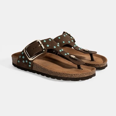  Kadın Kahve Ayarlanabilir Tokalı Parmak Arası Terlik