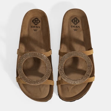  Kadın Taba Taş Detaylı Süet Terlik