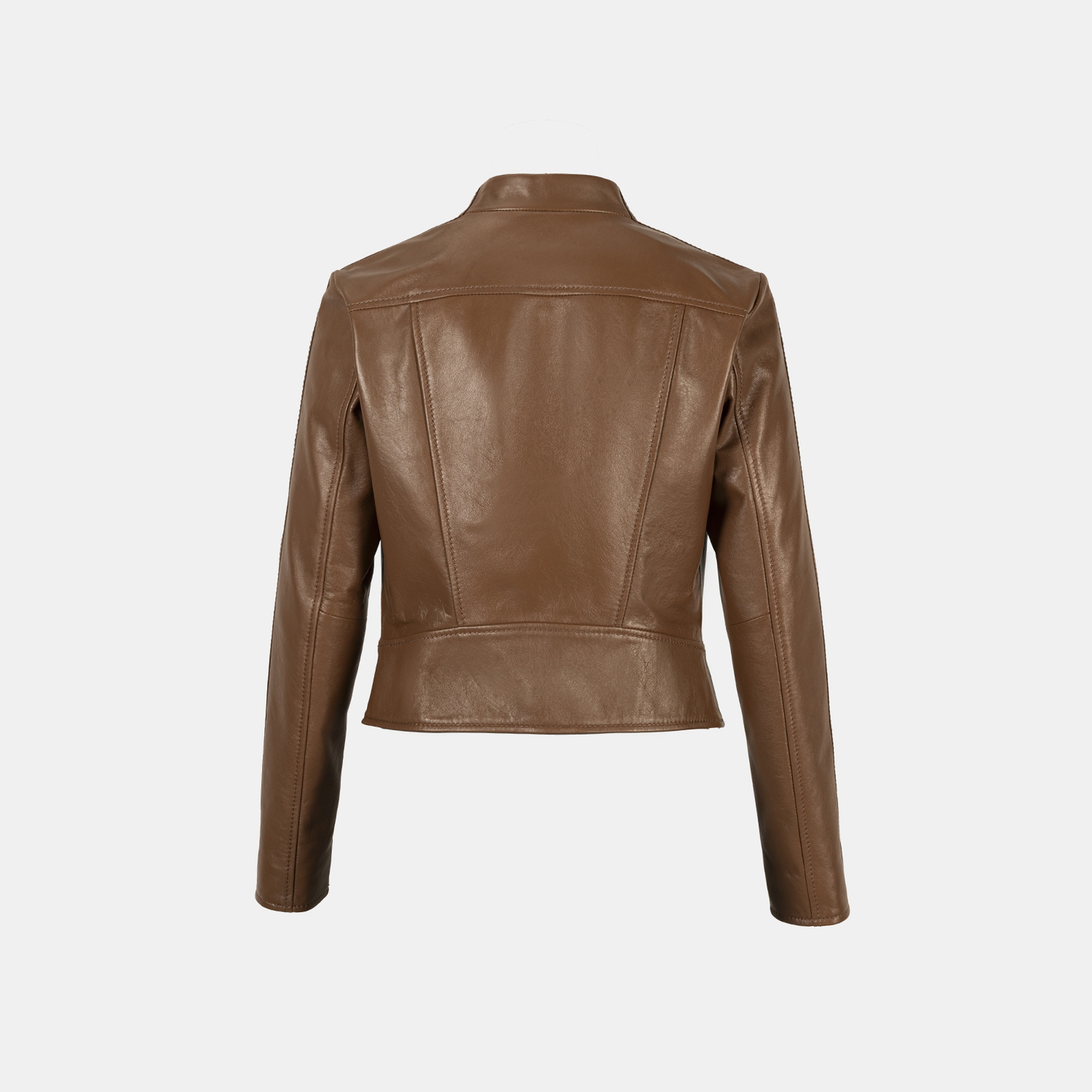 Kadın Taba Deri Biker Ceket