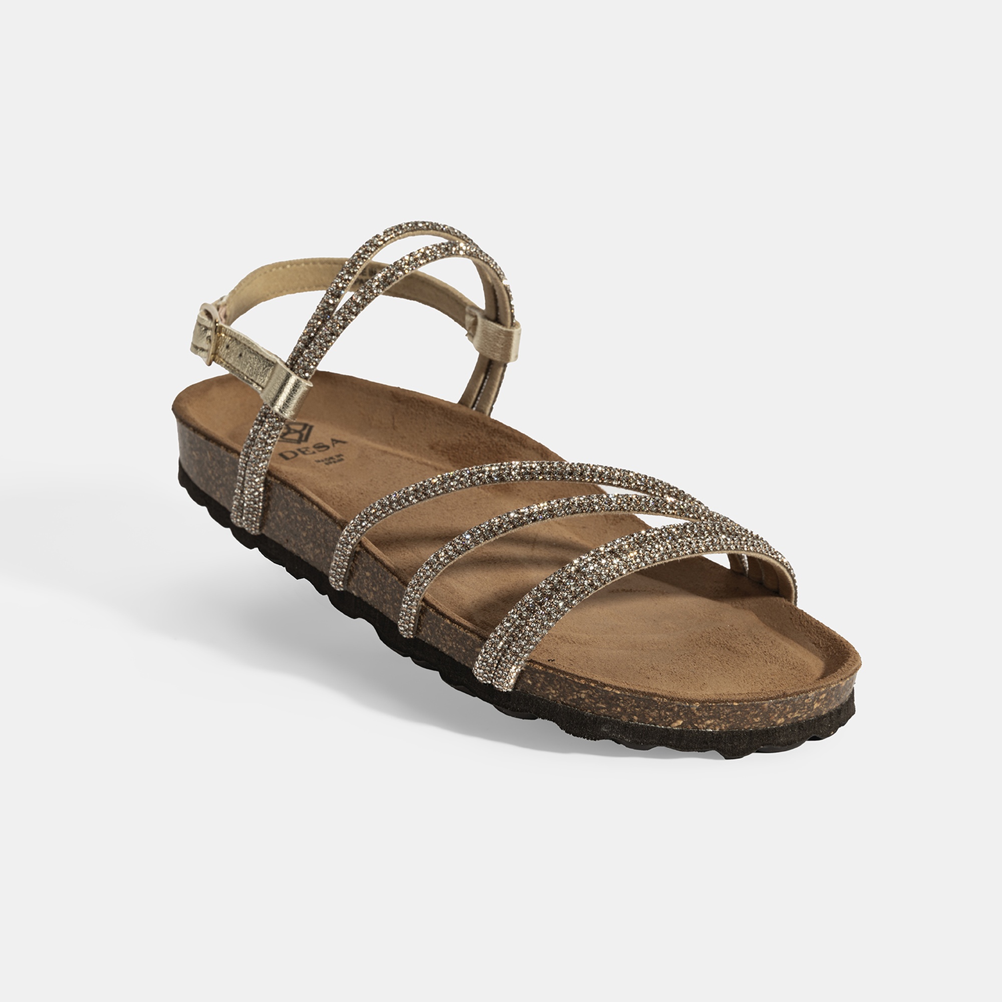 Kadın Altın Ayarlanabilir Tokalı Taş Detaylı Sandalet