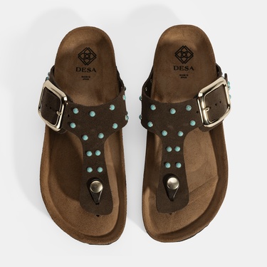  Kadın Kahve Ayarlanabilir Tokalı Parmak Arası Terlik