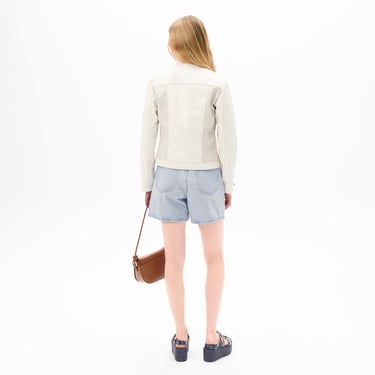  Kadın Beyaz Perfore Detaylı Deri Ceket