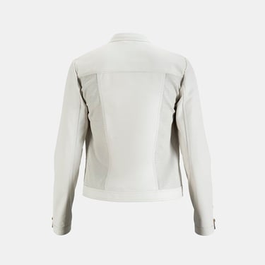  Kadın Beyaz Perfore Detaylı Deri Ceket