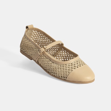  Kadın Bej Ayarlanabilir Tokalı Hasır Babet