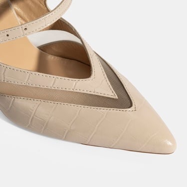  Kadın Krem Ayarlanabilir Tokalı Deri Abiye Topuklu Terlik