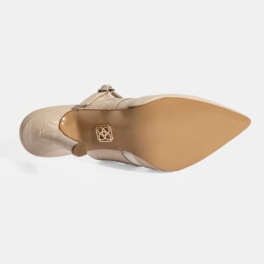  Kadın Krem Ayarlanabilir Tokalı Deri Abiye Topuklu Terlik