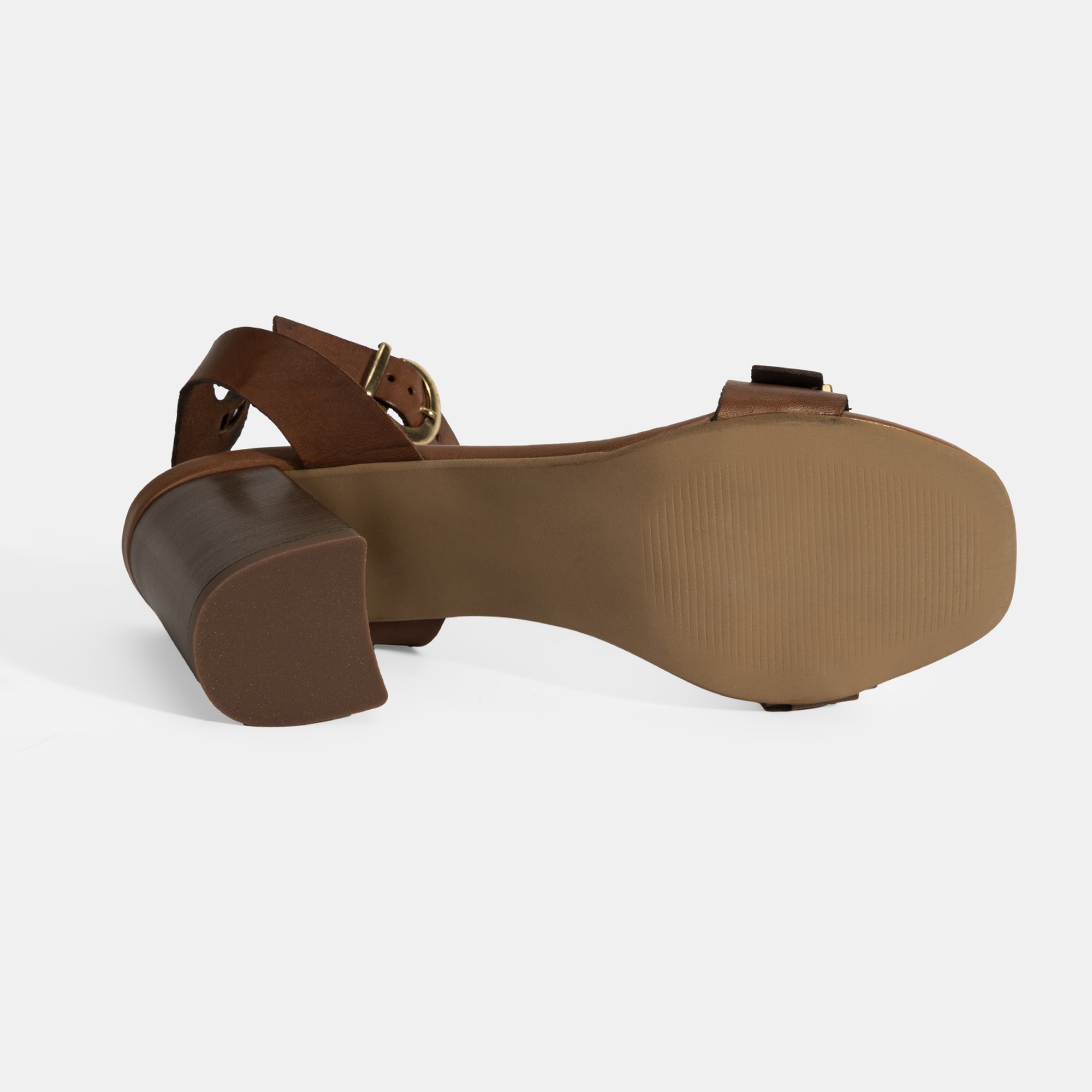 Kadın Taba Ayarlanabilir Tokalı Deri Topuklu Sandalet