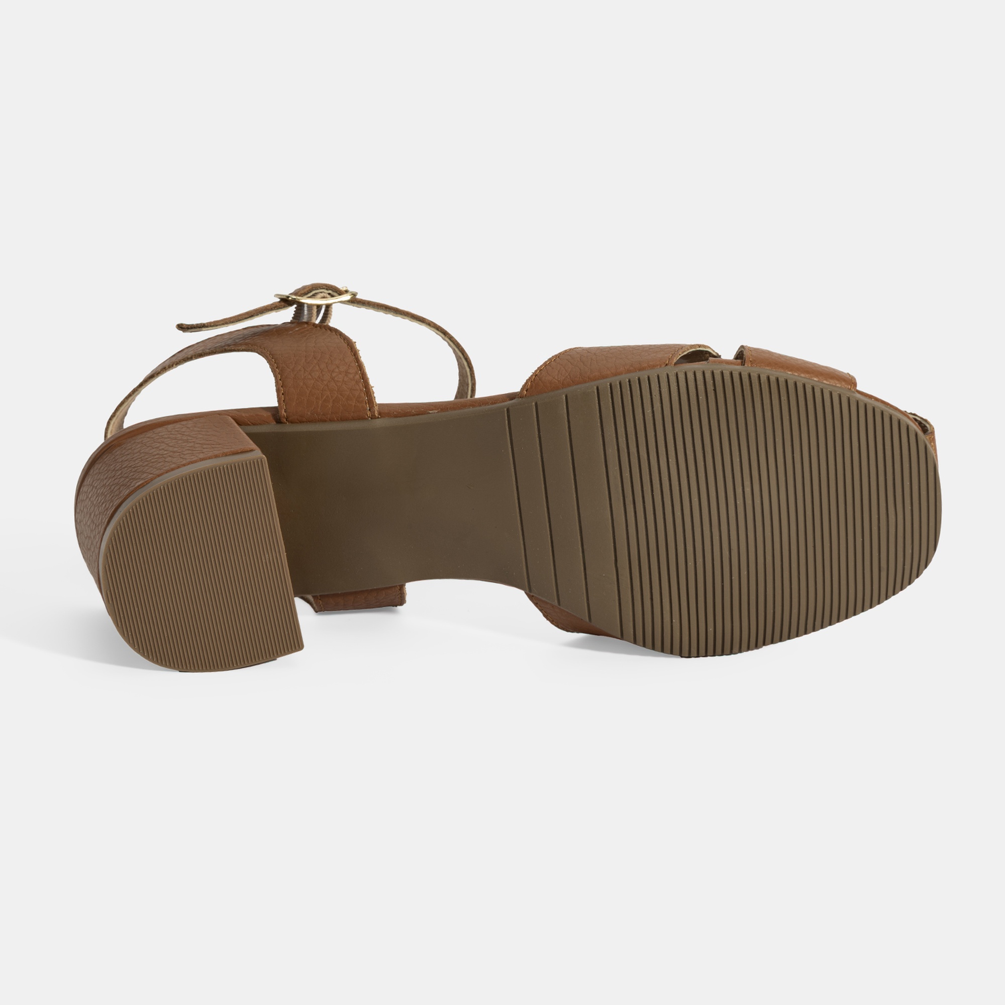 Kadın Taba Ayarlanabilir Tokalı Deri Topuklu Sandalet