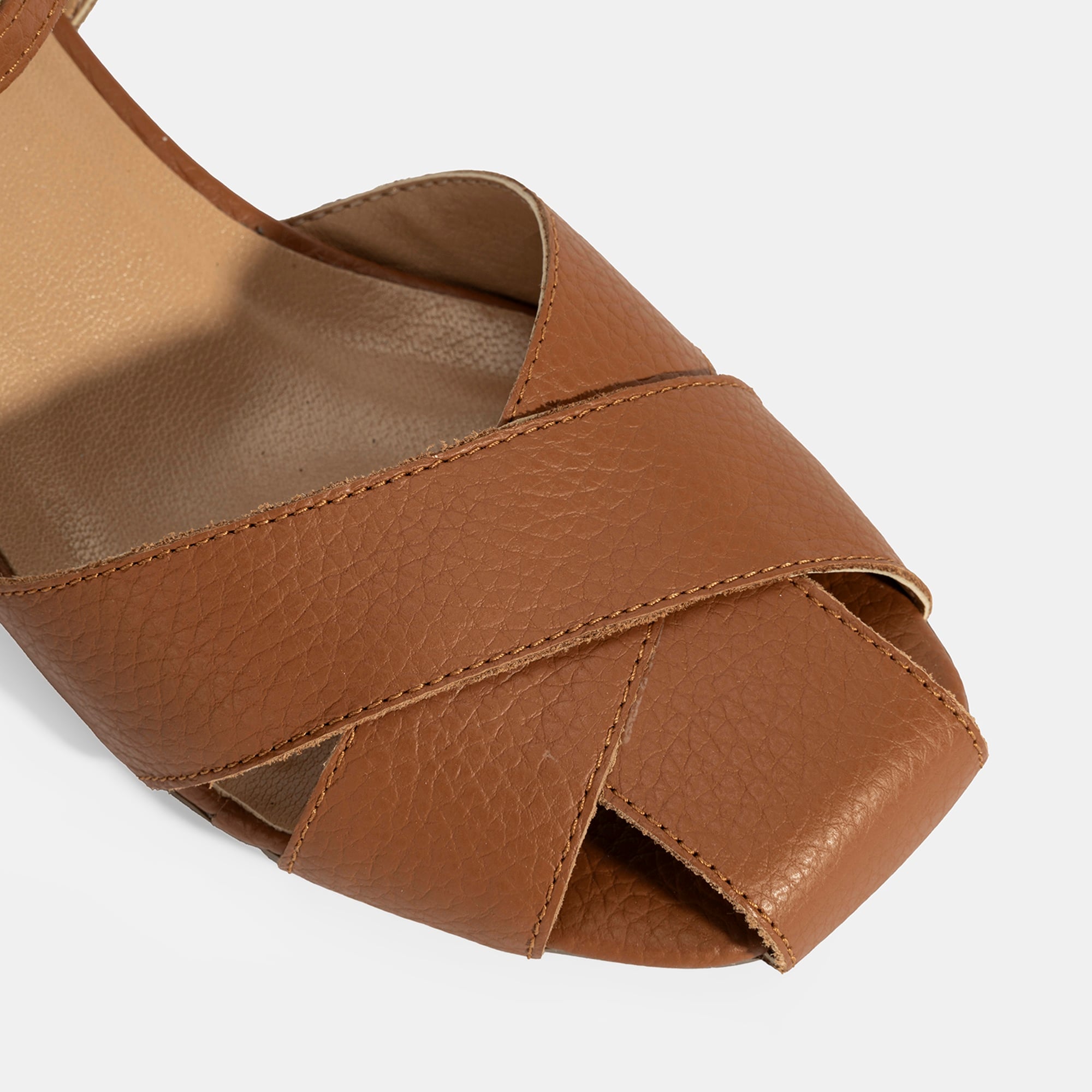 Kadın Taba Ayarlanabilir Tokalı Deri Topuklu Sandalet