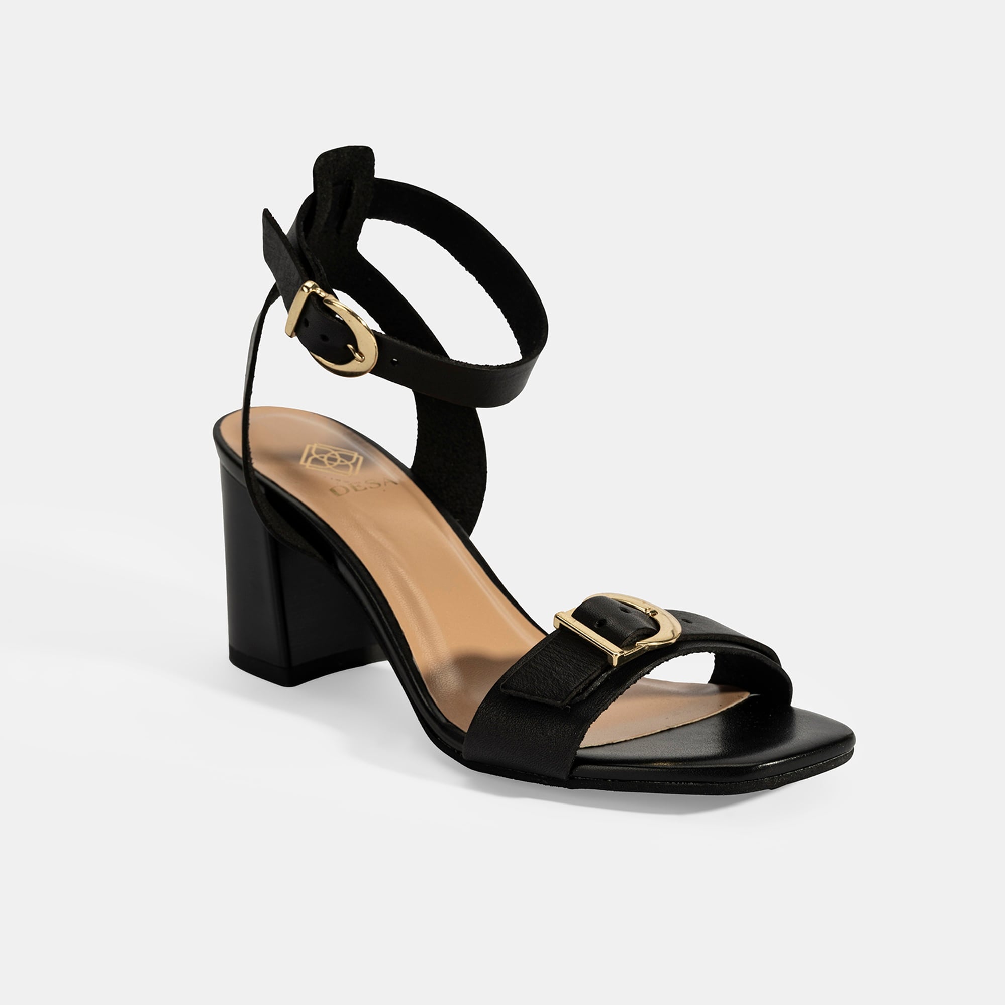 Kadın Siyah Ayarlanabilir Tokalı Deri Topuklu Sandalet