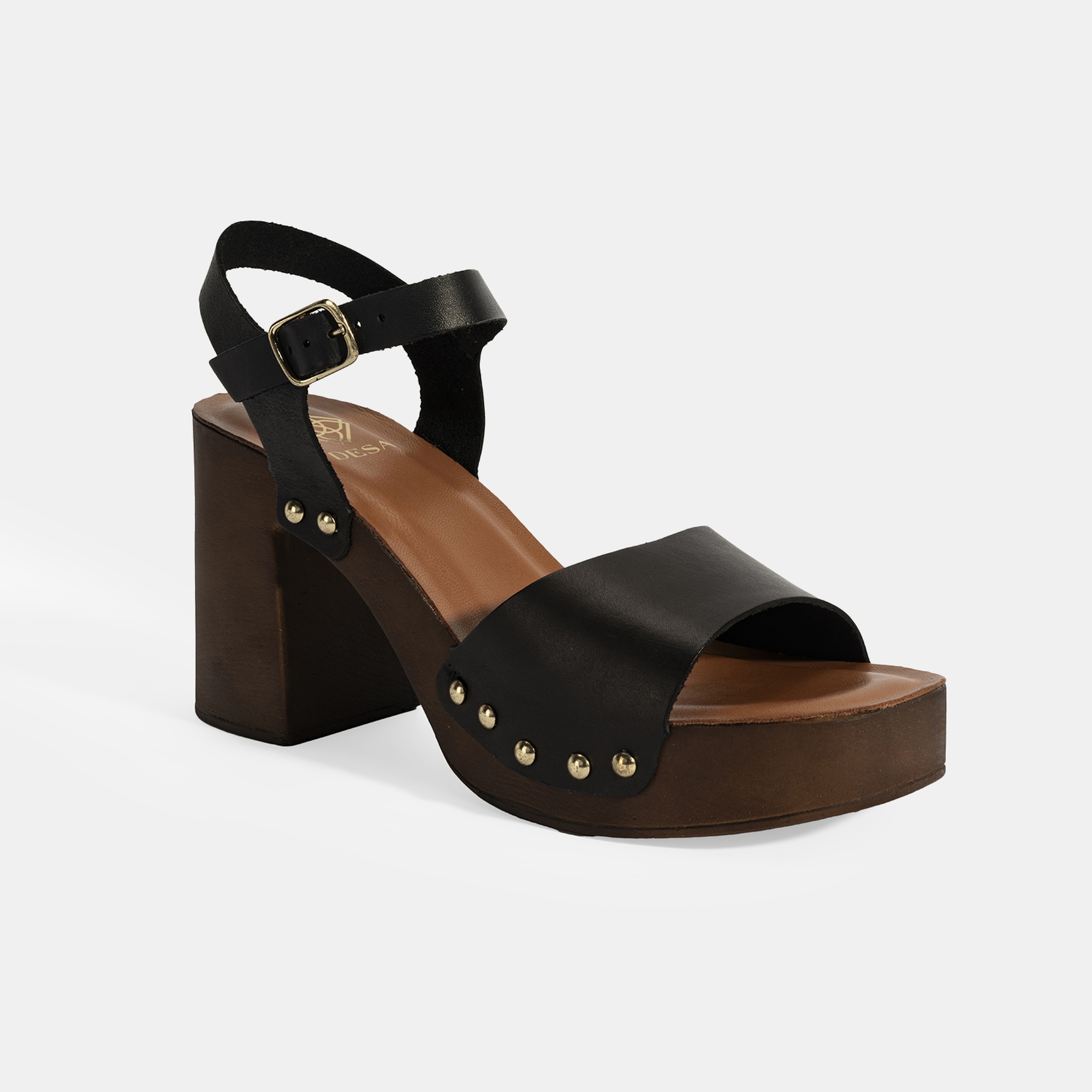 Kadın Siyah Ayarlanabilir Tokalı Deri Topuklu Sandalet