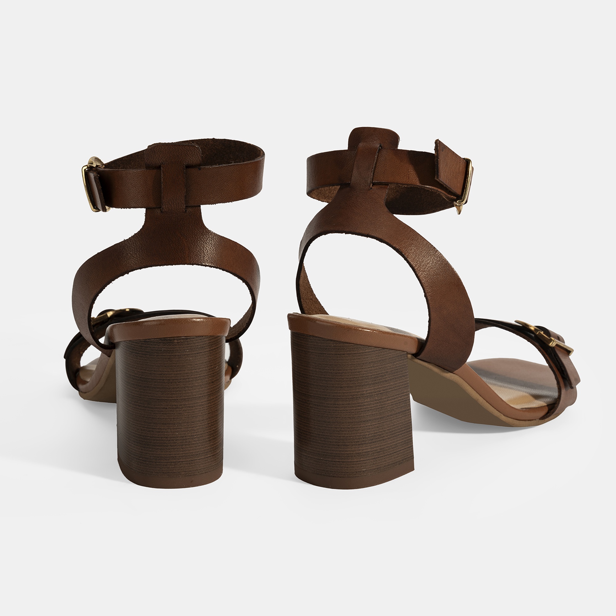 Kadın Taba Ayarlanabilir Tokalı Deri Topuklu Sandalet