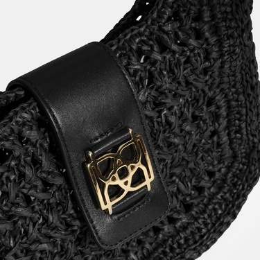  Kadın Siyah Monogram Logolu Omuz Çantası