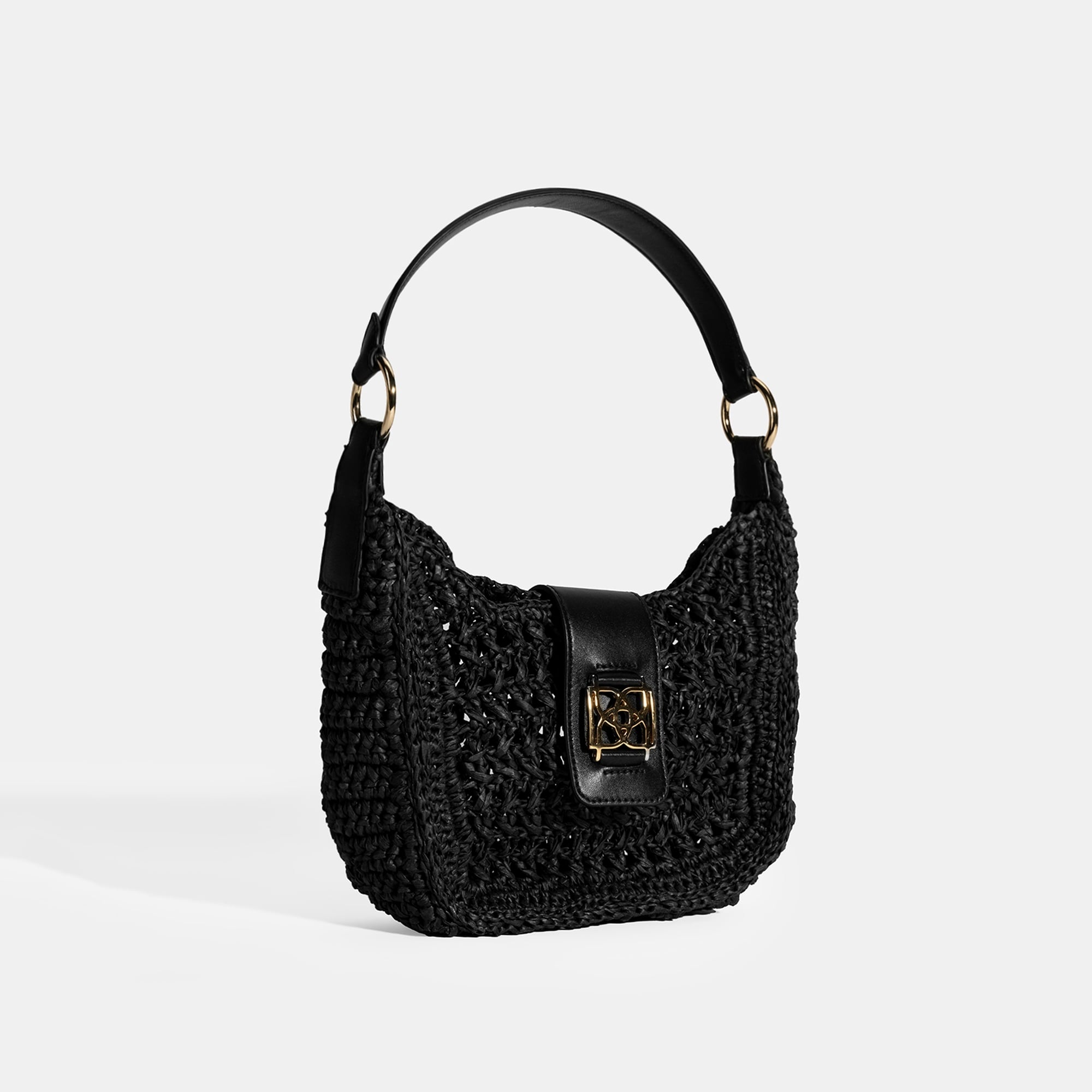 Kadın Siyah Monogram Logolu Omuz Çantası