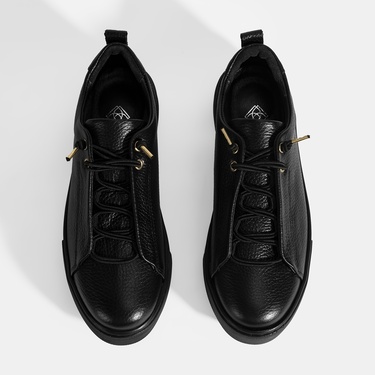  Kadın Siyah Bağcıklı Deri Günlük Ayakkabı