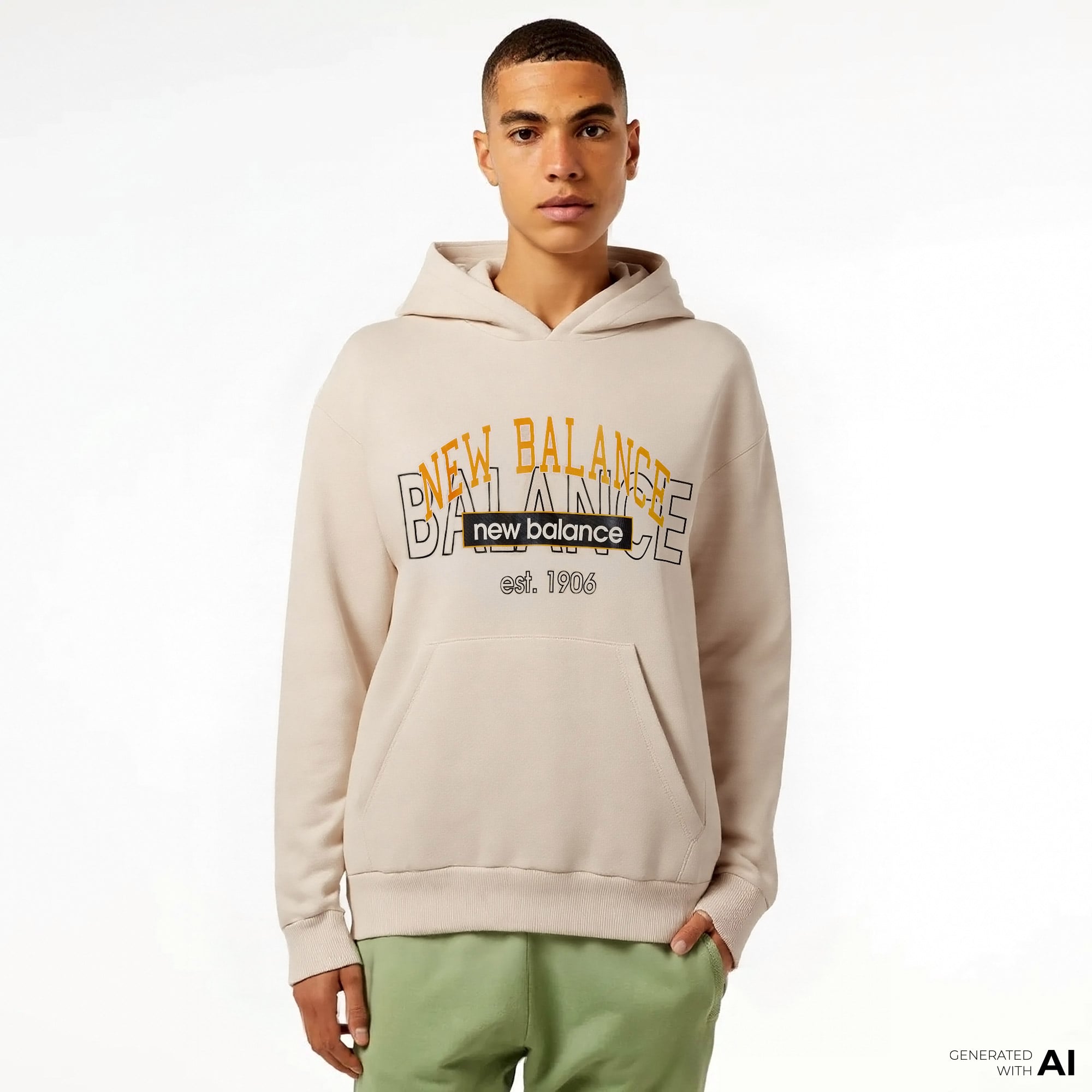  New Balance UNH3406 Unisex Bej Sweatshirt