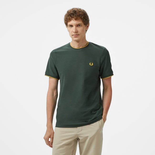  Fred Perry Crepe Pique Erkek Yeşil T-Shirt