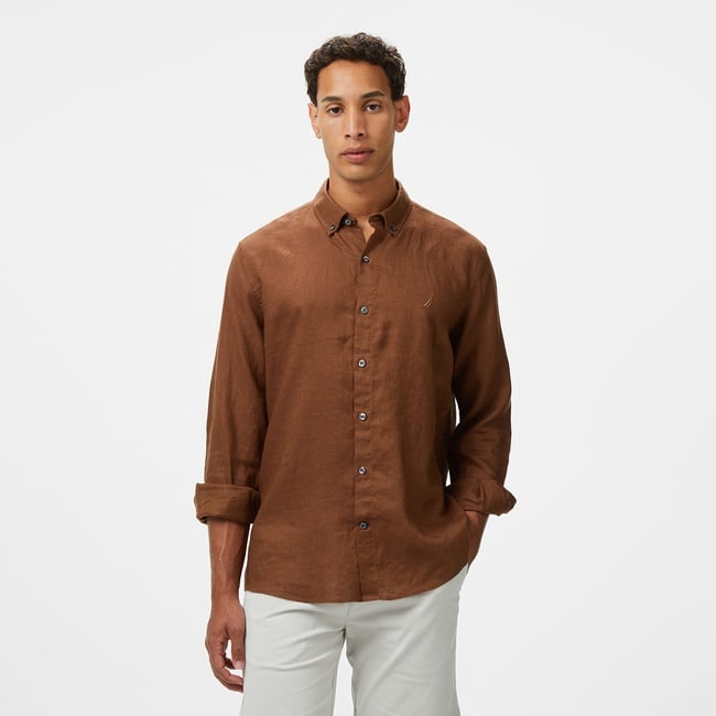  Nautica Erkek Kahverengi Classic Fit Gömlek