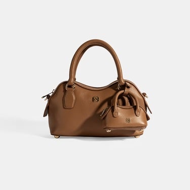  Kadın Taba Deri Çanta Aksesuarlı Mini El Çantası