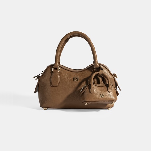  Kadın Taba Deri Çanta Aksesuarlı Mini El Çantası