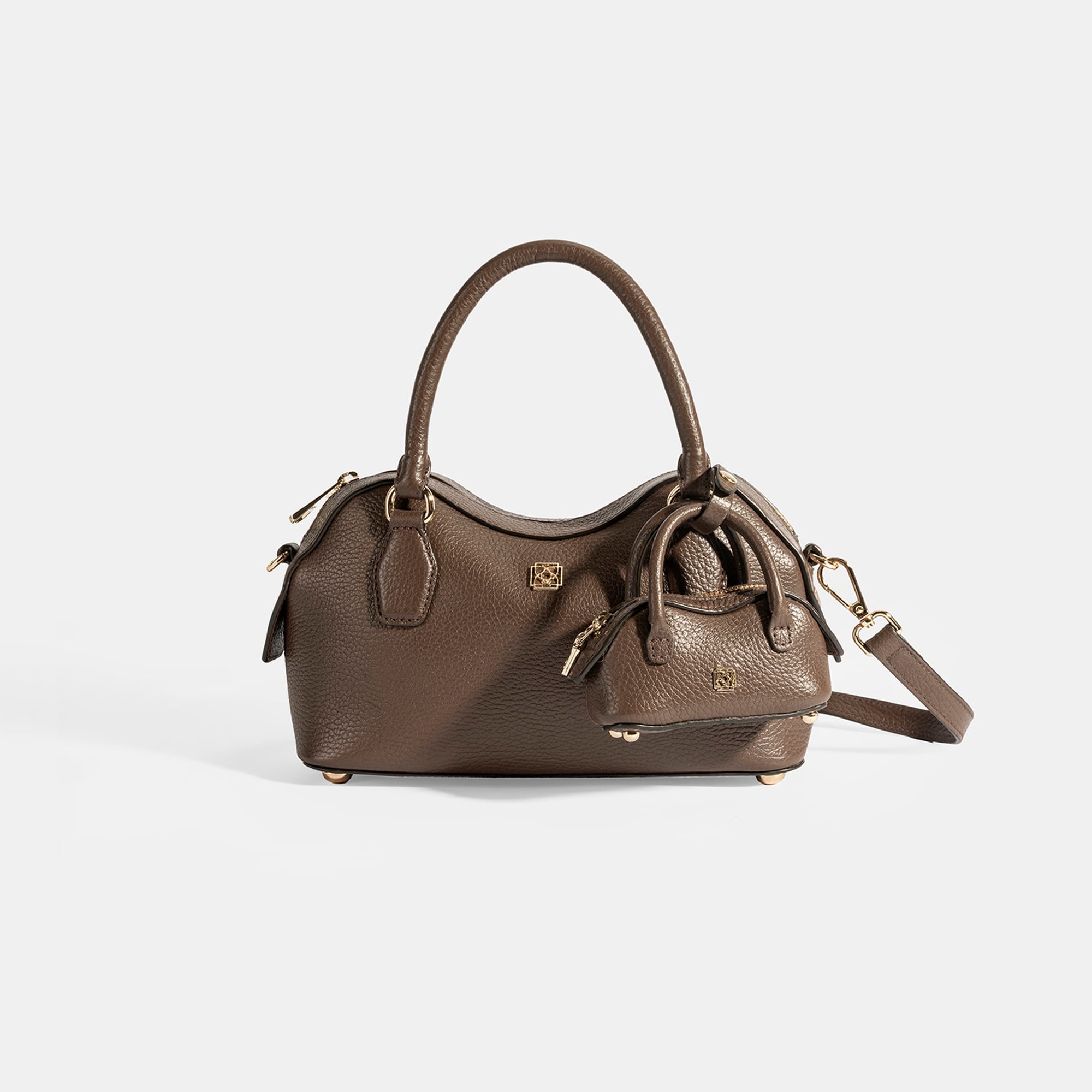 Kadın Kahve Deri Çanta Aksesuarlı Mini El Çantası