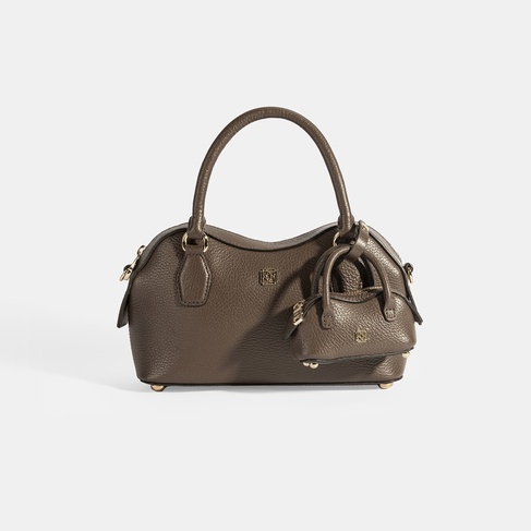  Kadın Kahve Deri Çanta Aksesuarlı Mini El Çantası