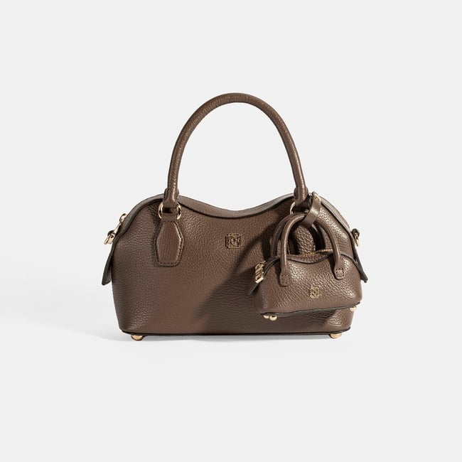  Kadın Kahve Deri Çanta Aksesuarlı Mini El Çantası