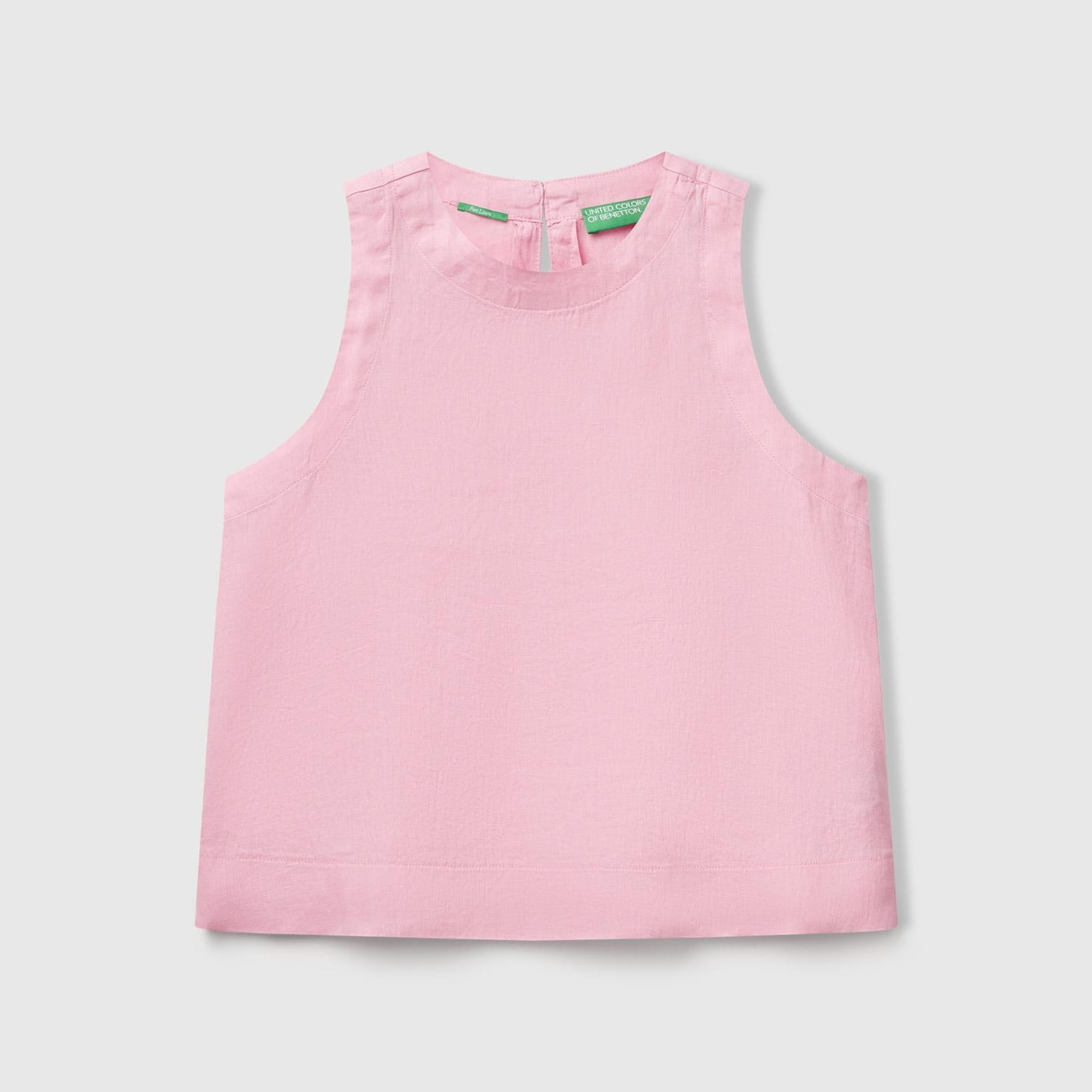 Kadın Pembe %100 Keten Kolsuz Bluz