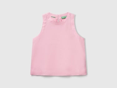  Kadın Pembe %100 Keten Kolsuz Bluz