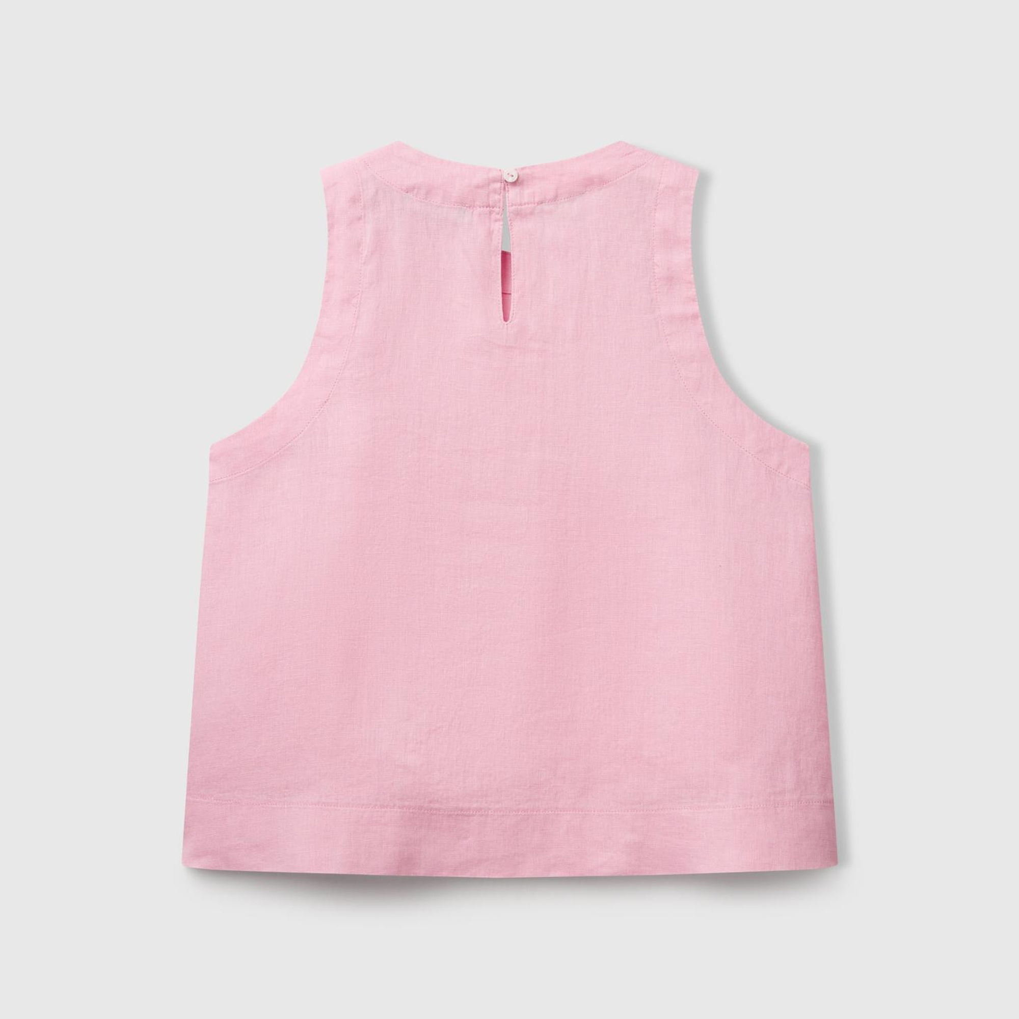 Kadın Pembe %100 Keten Kolsuz Bluz