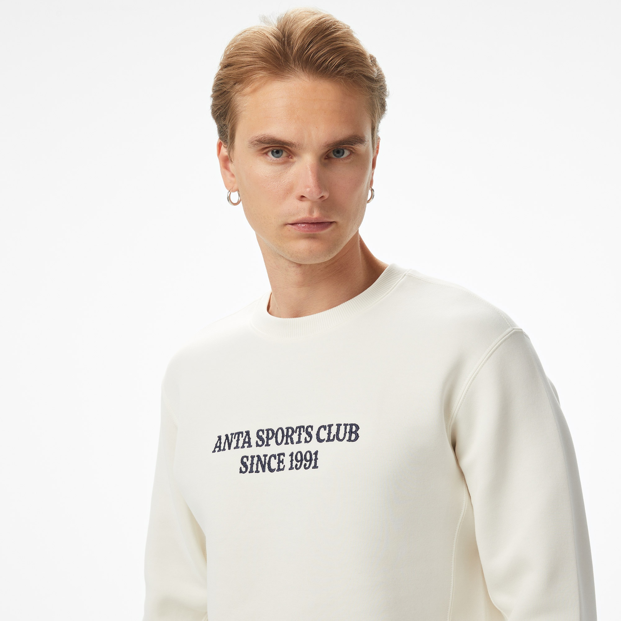 Anta Sports Club Erkek Beyaz Sweatshirt