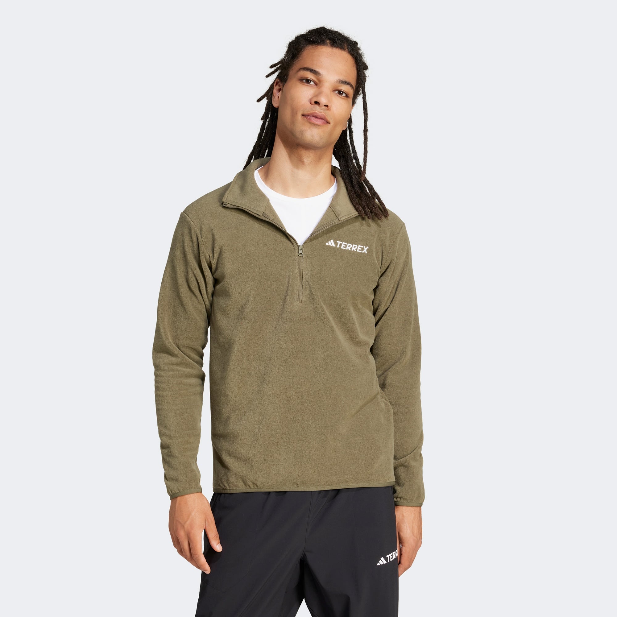 adidas Mountain Essentials Half-Zip Fleece Erkek Haki Polar