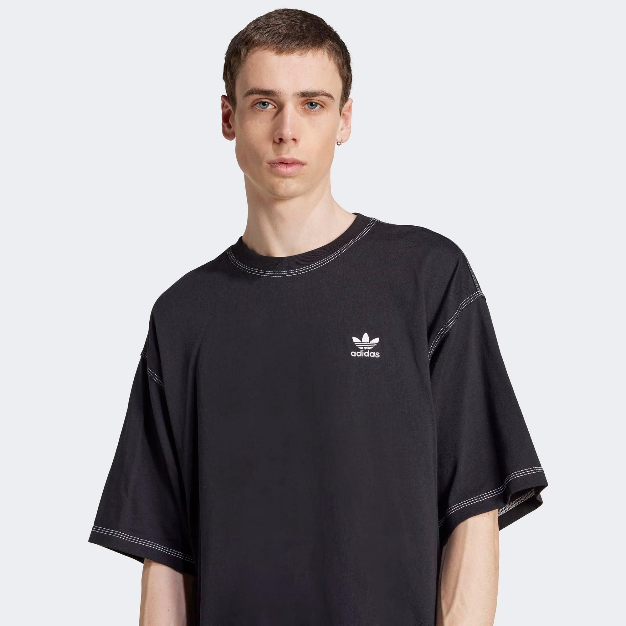 adidas Trefoil Essentials Erkek Siyah Oversize T-Shirt