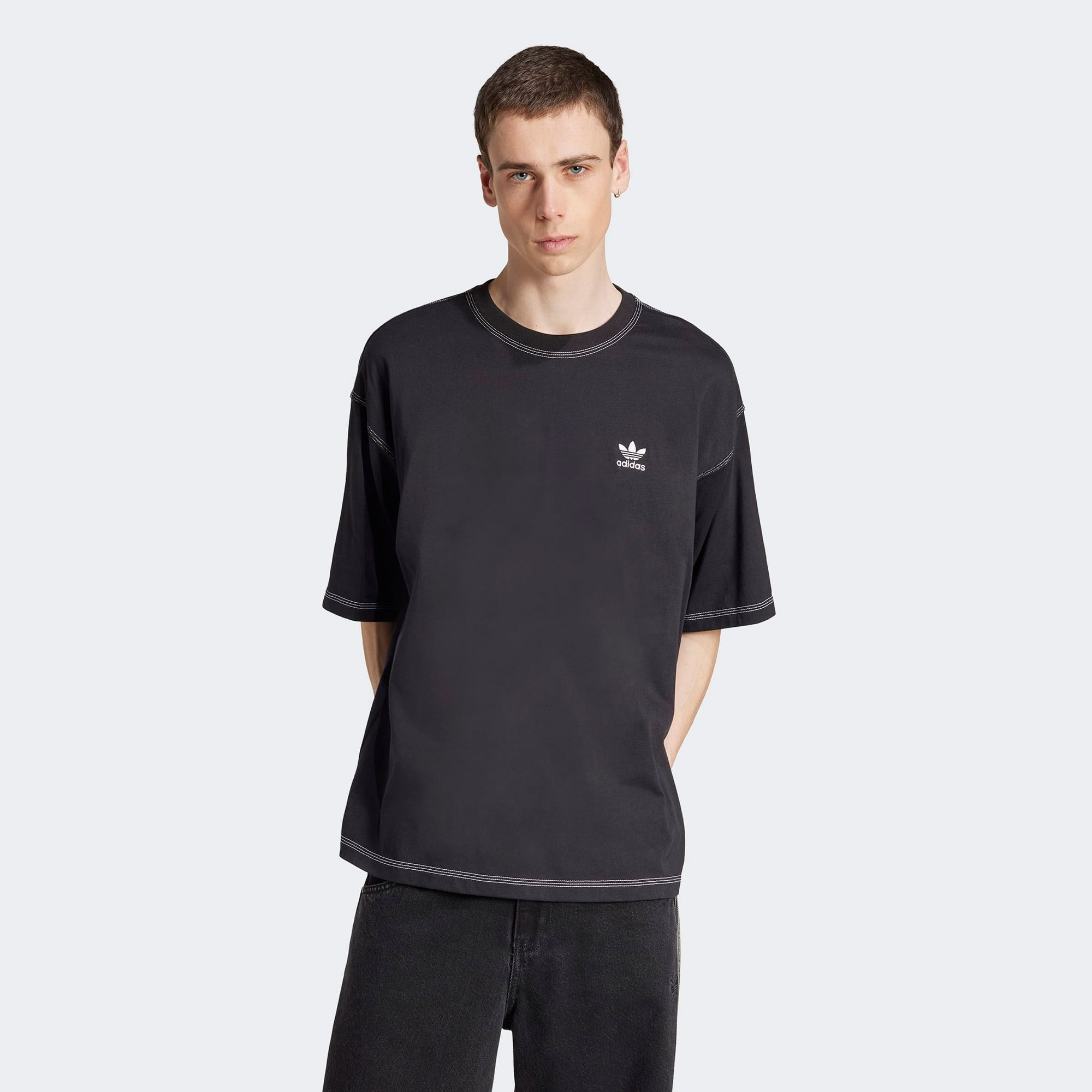 adidas Trefoil Essentials Erkek Siyah Oversize T-Shirt