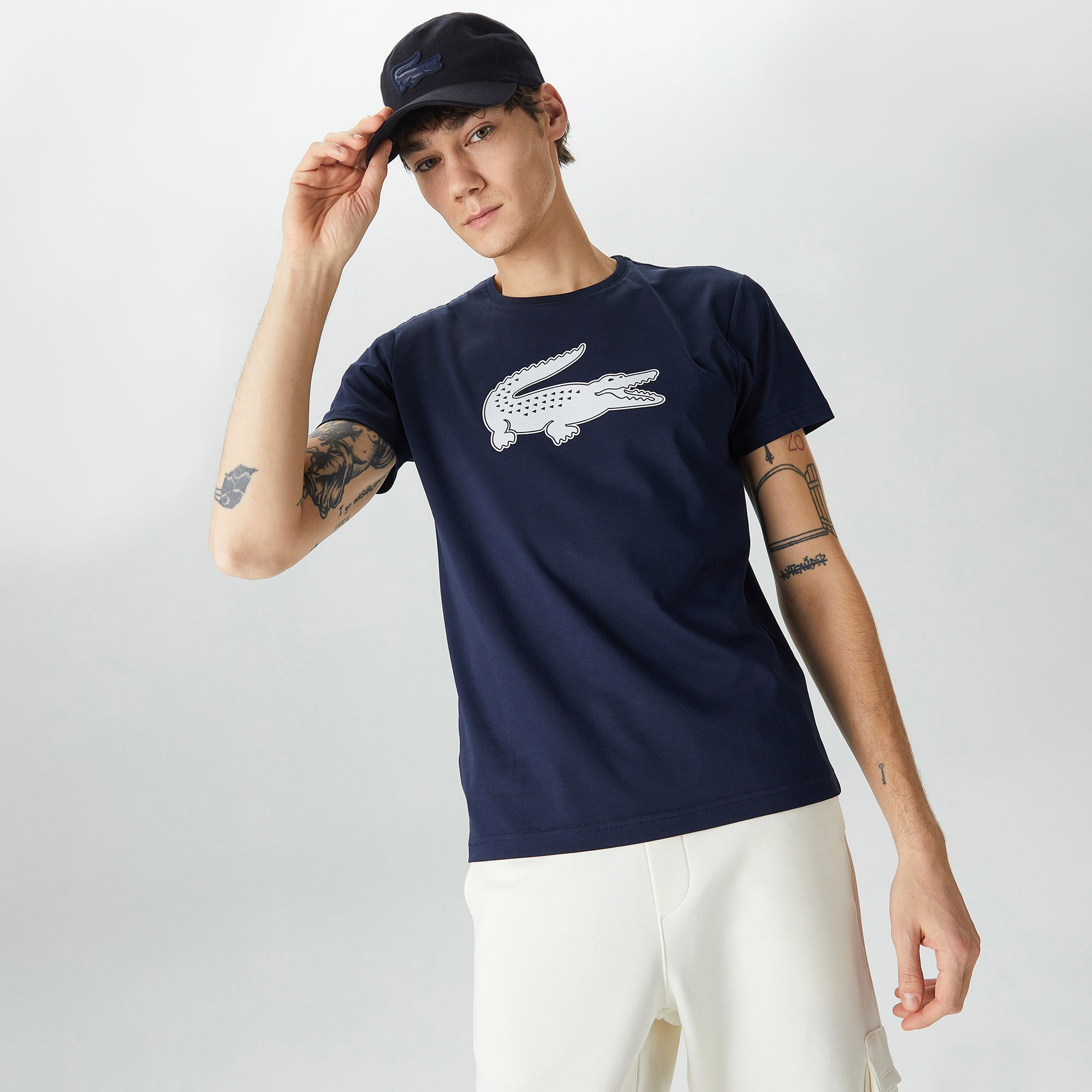 Lacoste Erkek Regular Fit Bisiklet Yaka Baskılı Lacivert T-Shirt