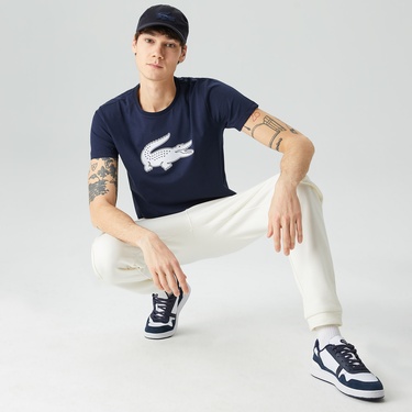  Lacoste Erkek Regular Fit Bisiklet Yaka Baskılı Lacivert T-Shirt