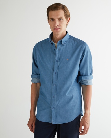  GANT Erkek Mavi Regular Fit Düğmeli Yaka Gömlek