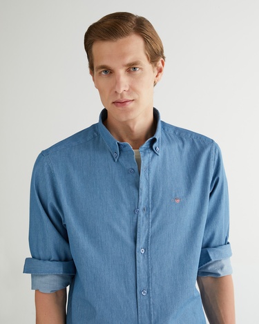  GANT Erkek Mavi Regular Fit Düğmeli Yaka Gömlek