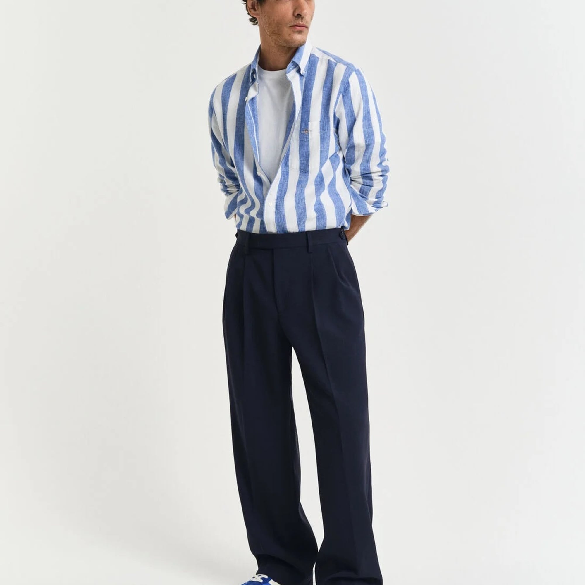 GANT Erkek Mavi  Regular Fit Düğmeli Yaka Çizgili Gömlek