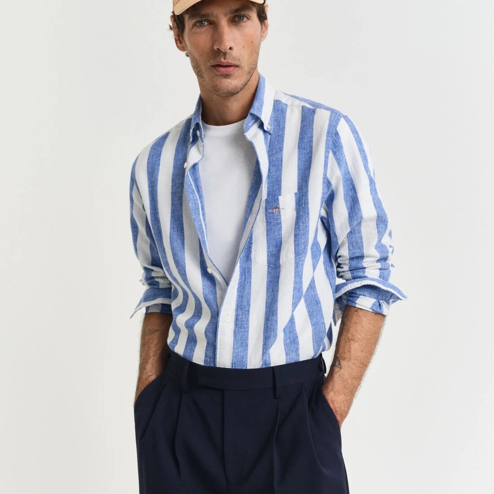 GANT Erkek Mavi  Regular Fit Düğmeli Yaka Çizgili Gömlek