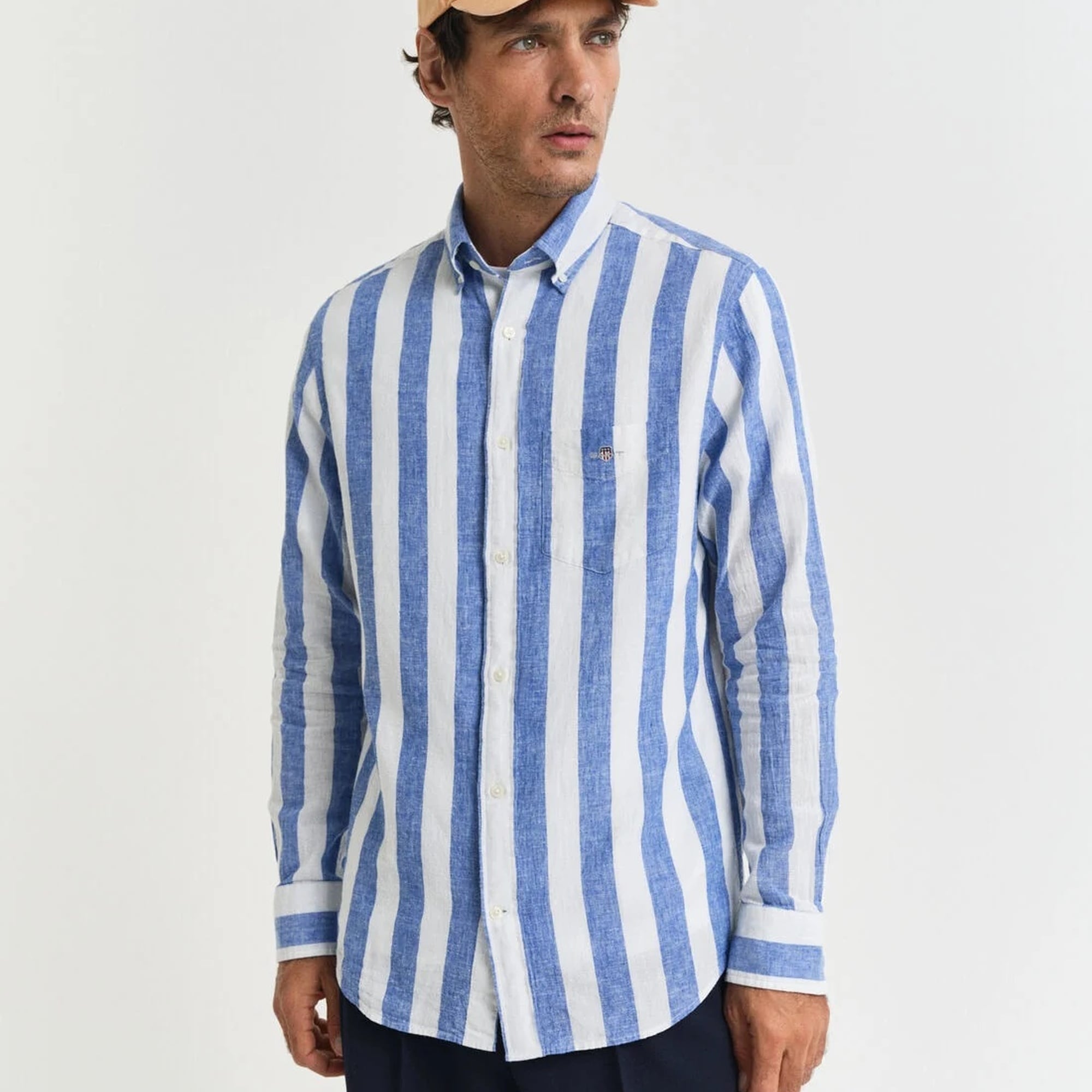 GANT Erkek Mavi  Regular Fit Düğmeli Yaka Çizgili Gömlek