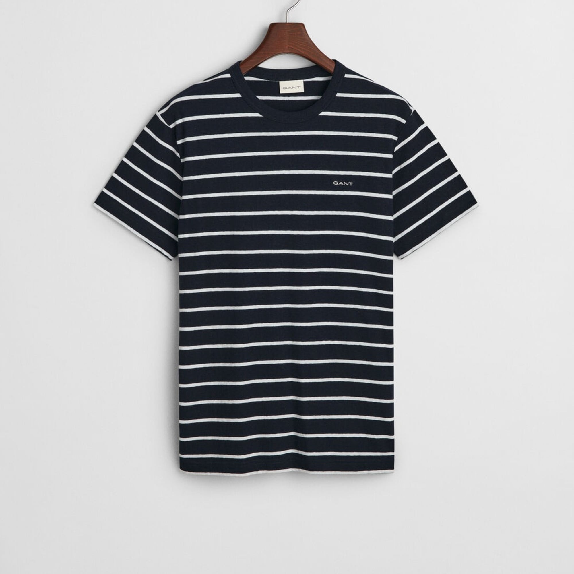 GANT Erkek Lacivert Regular Fit Bisiklet Yaka Çizgili T-Shirt