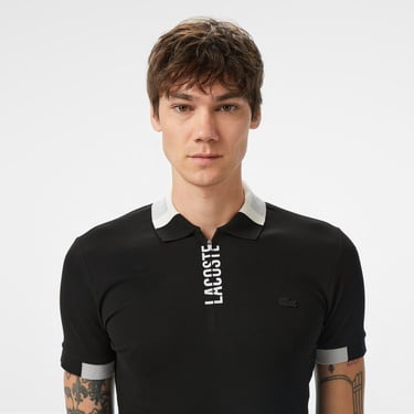  Lacoste Erkek Regular Fit Yarım Fermuarlı Baskılı Siyah Polo