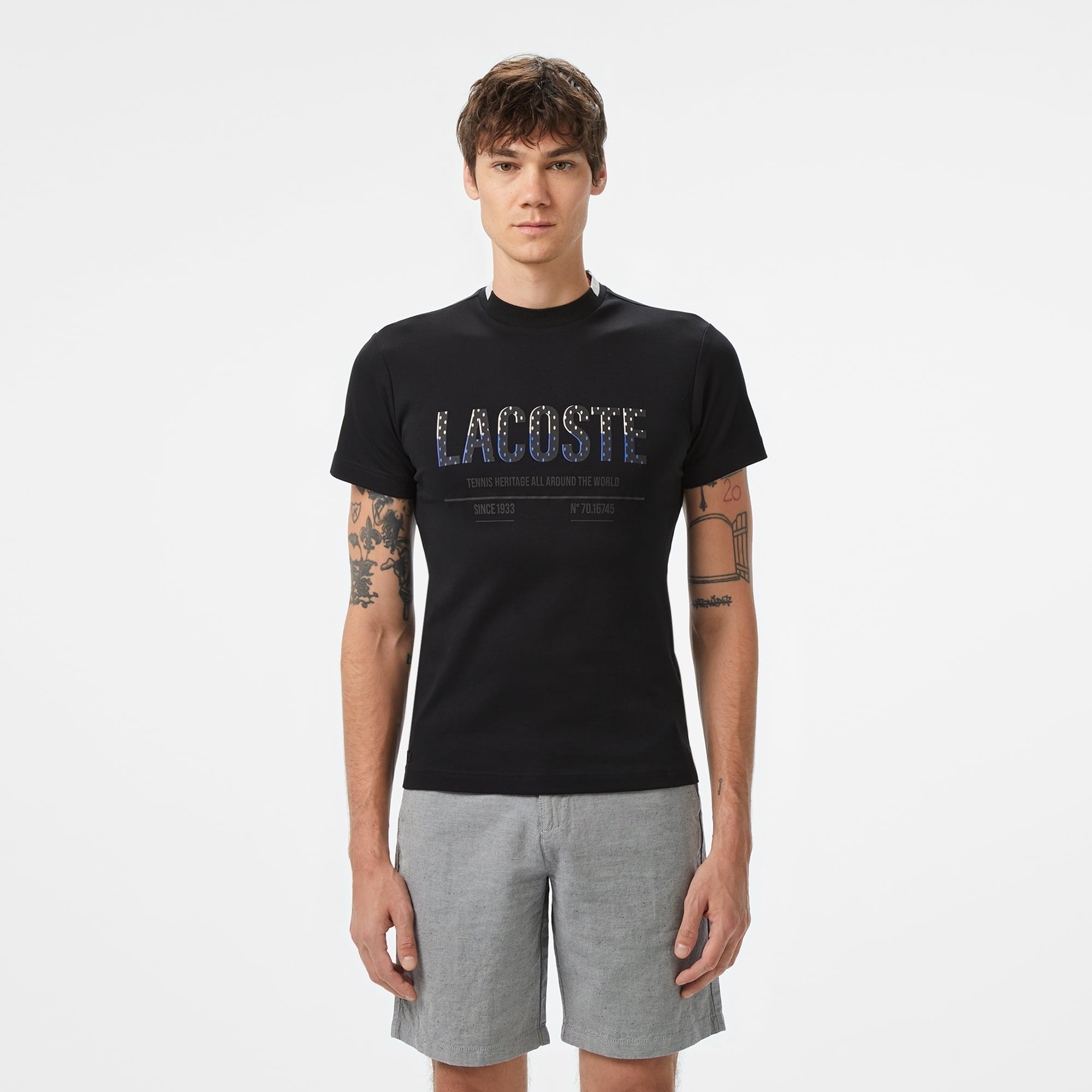 Lacoste Erkek Slim Fit Bisiklet Yaka Baskılı Siyah T-Shirt