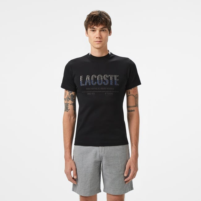  Lacoste Erkek Slim Fit Bisiklet Yaka Baskılı Siyah T-Shirt